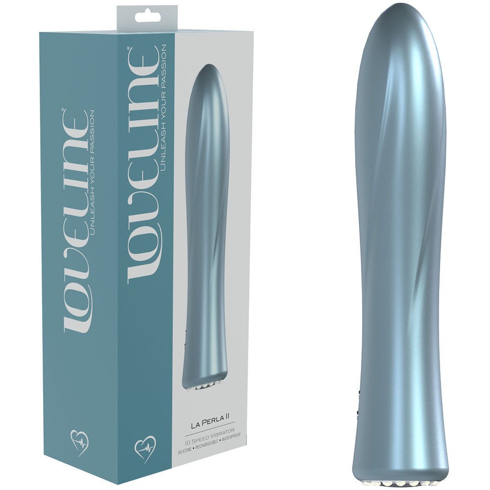 Loveline la perla ii - g-spot vibrator & clitoral stimulator - Product front view and box side view | Flirtybay