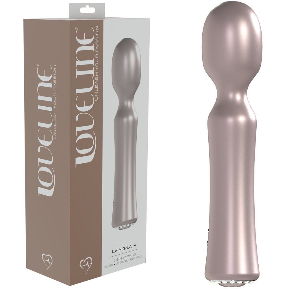 Loveline la perla iv - vibrating wand - Product front view and box side view | Flirtybay