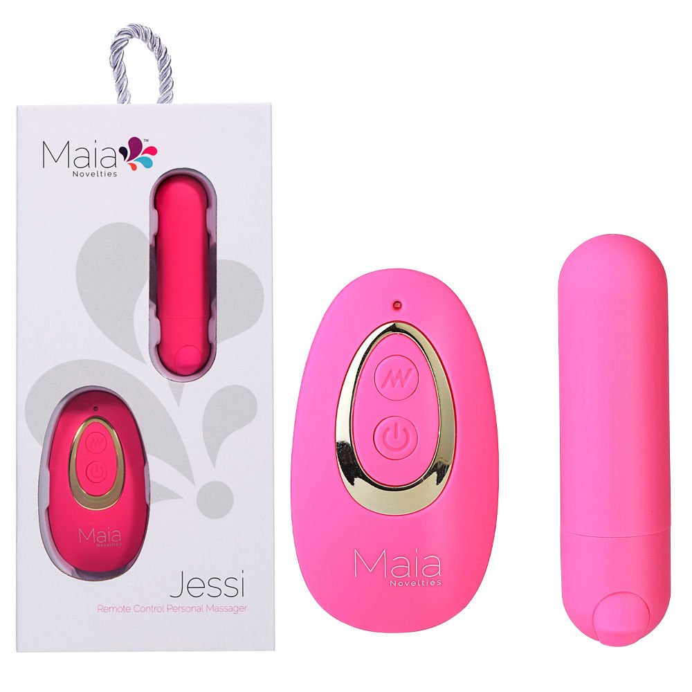 Maia - jessi - remote bullet vibrator - Product front view and box front view | Flirtybay