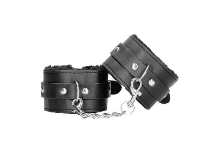 OUCH! & White Plush Bonded Leather Hand Cuffs | Flirtybay.com.au