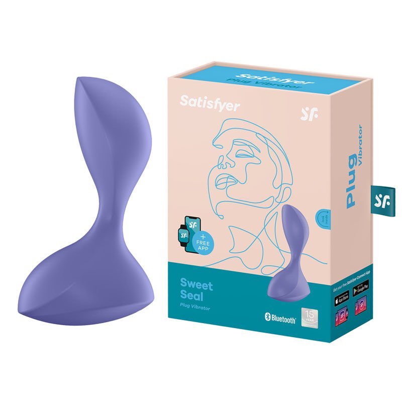 Satisfyer - sweet seal - app controlled vibrating butt plug - Product front view and box front view | Flirty Bay