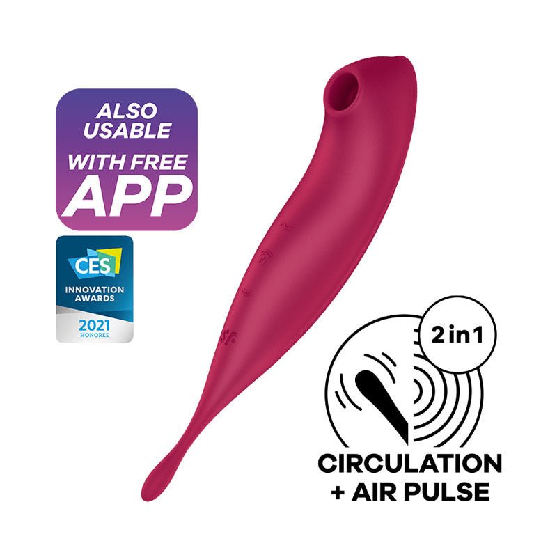 Satisfyer red twirling pro+ - app controlled clitoral suction stimulator - Product side view  | Flirty Bay