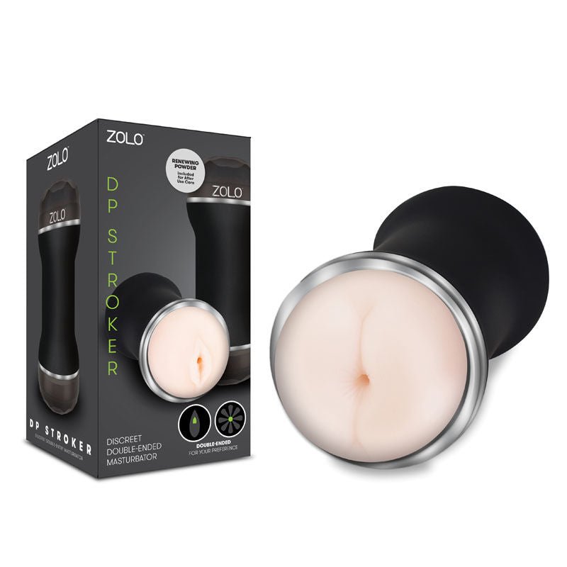 Zolo - dp stroker - pocket pussy & realistic butt - Product side view and box side view | Flirtybay