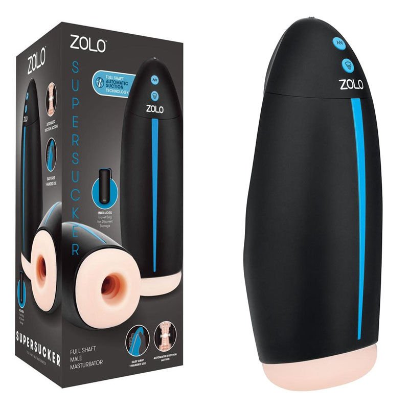 Zolo - supersucker - vibrating pocket pussies - masturbator - Product front view and box side view | Flirtybay