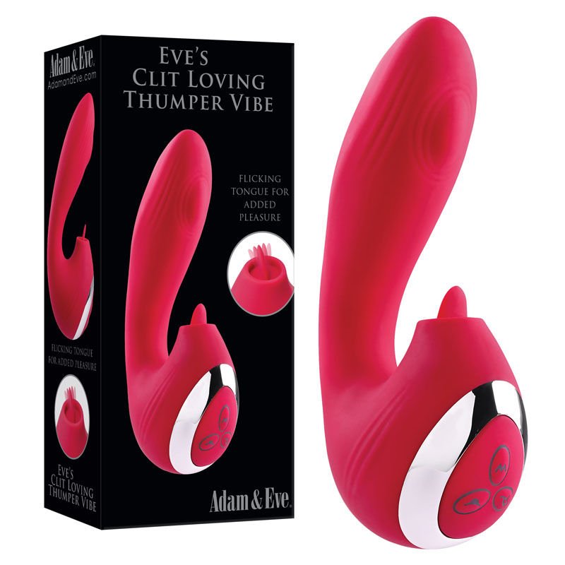 Adam & eve - eves clit loving thumper vibe - Product front view and box front view | Flirtybay.com.au
