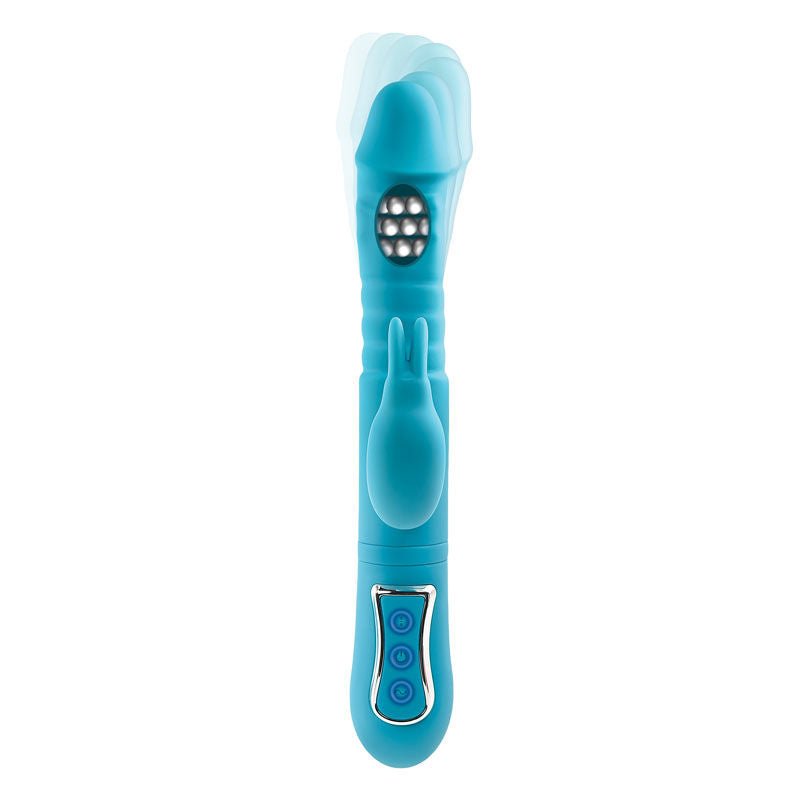 Adam & eve - eves thrusting tripple joy rabbit vibrator - Product front view with details  | Flirtybay.com.au