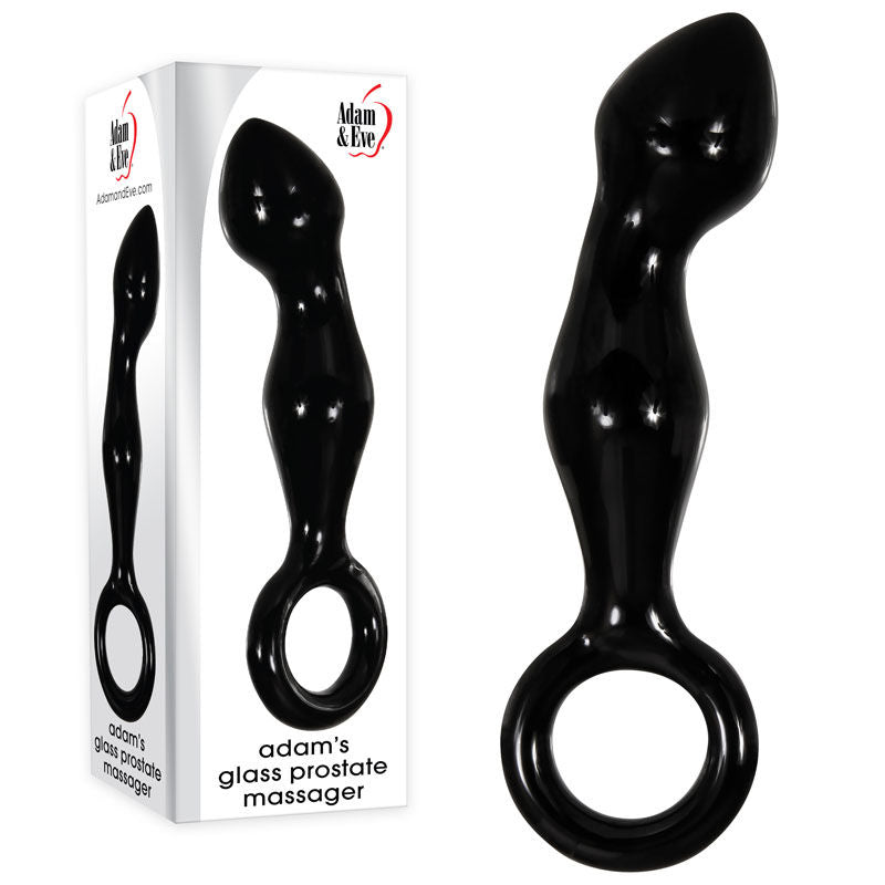 Adam & eve - glass prostate massager - Product front view and box front view | Flirtybay.com.au