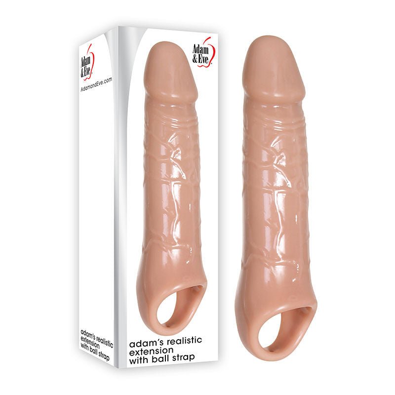 Adam & eve - realistic 7" penis extender with ball strap - Product front view and box front view | Flirtybay.com.au