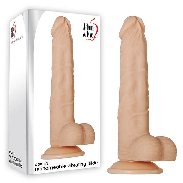 Adam & eve - rechargeable vibrating dildo - Product front view and box front view | Flirtybay.com.au