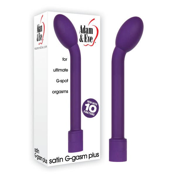 Adam & eve - satin g-gasm plus g-spot vibrator - Product front view and box front view | Flirtybay.com.au