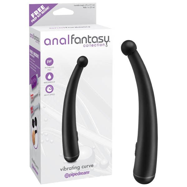 Anal fantasy collection - curved vibrating prostate massager - Product front view and box front view | Flirtybay.com.au