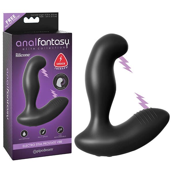 Anal fantasy elite - electro stim prostate vibrator - Product front view and box front view | Flirtybay.com.au