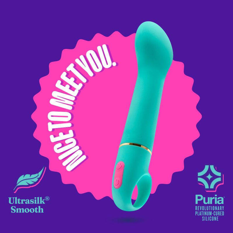 Aria flirty af - g-spot vibrator - Product side view, with graphic  | Flirtybay.com.au