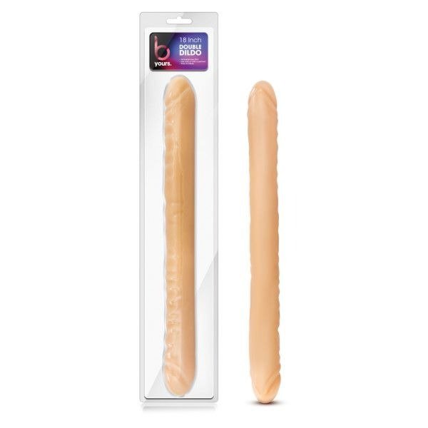 B yours - 18'' double dildo - for couples - Flesh - Product front view and box front view | Flirtybay.com.au