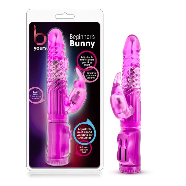 B yours - beginner's bunny rabbit vibrator - Pink- Product front view and box front view | Flirtybay.com.au