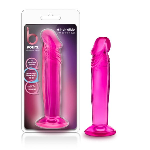 B yours - sweet n small 6 dildo - Pink - Product front view and box front view | Flirtybay.com.au