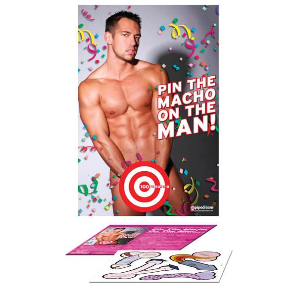 Bachelorette party favors - pin the macho on the man - Product front view  | Flirtybay.com.au