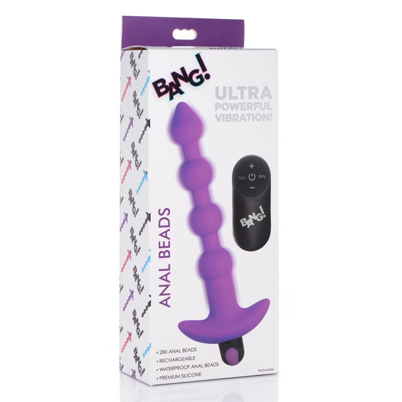 Bang! purple vibrating anal beads -  box side view | Flirtybay.com.au