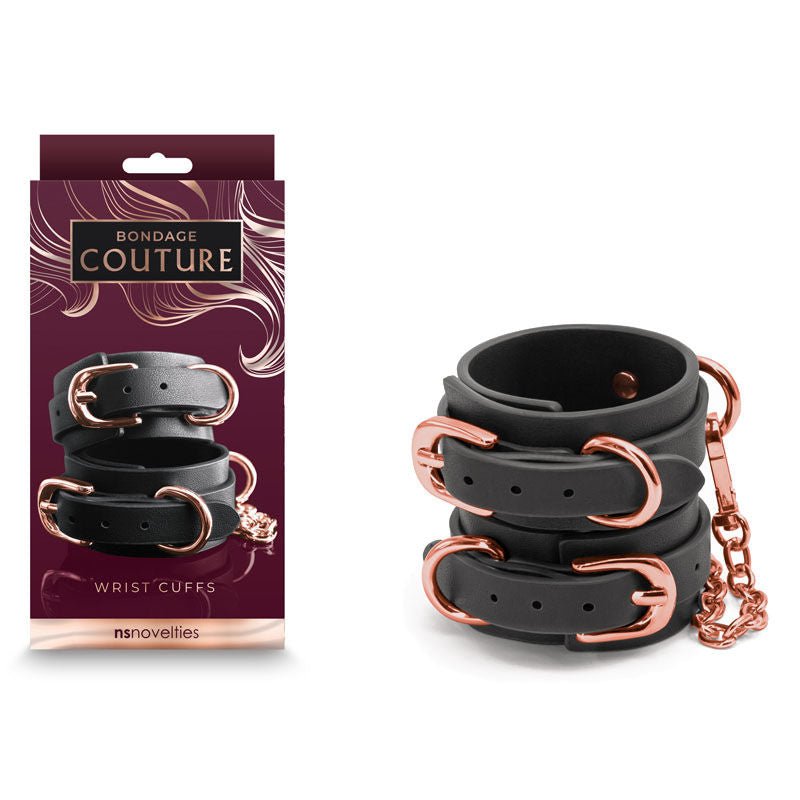 Bondage Couture Black wrist cuff front product and front box | Flirtybay.com.au