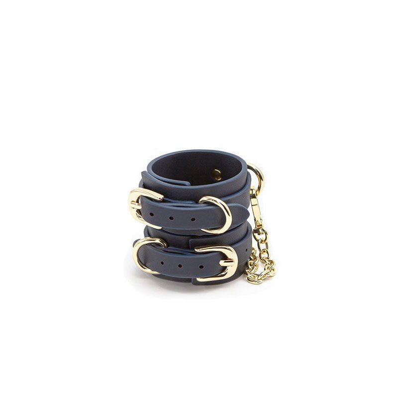 Bondage Couture Blue wrist cuff front product and front box | Flirtybay.com.au