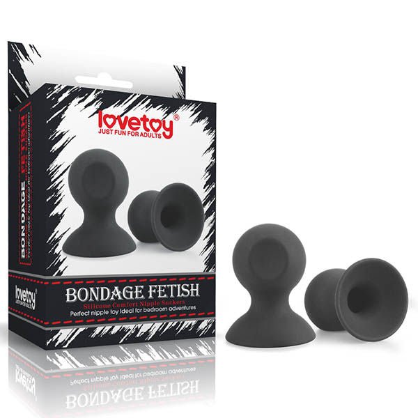 Bondage fetish - silicone comfort nipple suckers - Product front view and box front view | Flirtybay.com.au