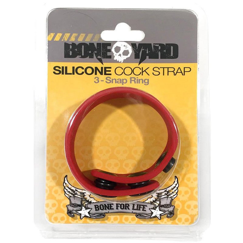 Boneyard - silicone cock strap - red, box front view | Flirtybay.com.au