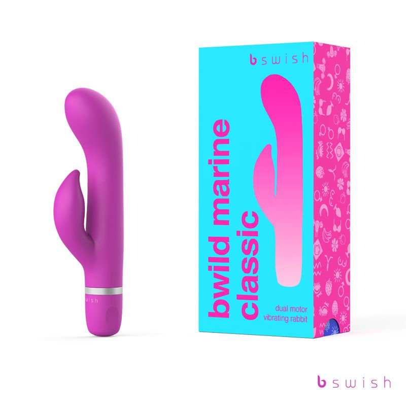 Bwild classic marine - rabbit vibrator - Purple -Product front view and box front view | Flirtybay.com.au