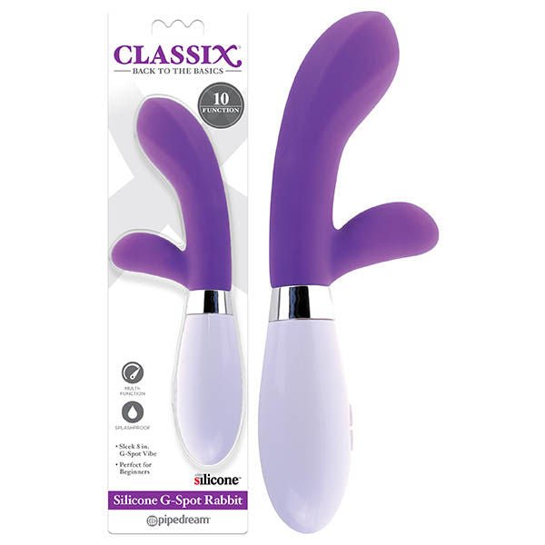 Classix - silicone g-spot rabbit - Product front view and box front view | Flirtybay.com.au