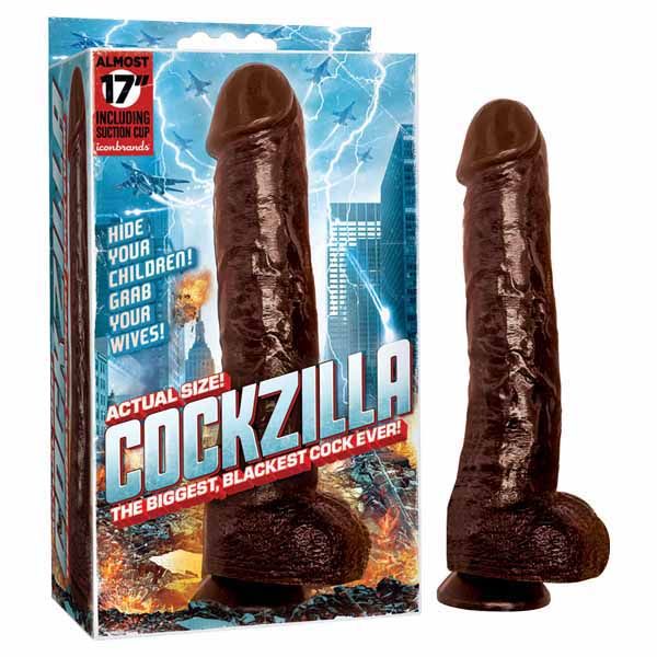 Cockzilla - 17" Dildo, front product view and box view | Flirtybay.com.au