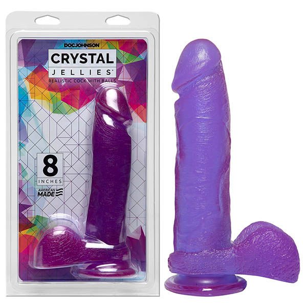 Crystal jellies - 8'' realistic cock with balls - Product front view and box front view | Flirtybay.com.au