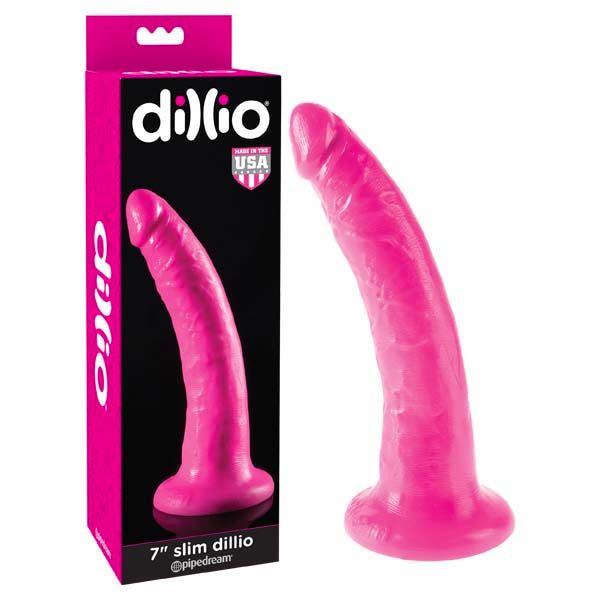 Dillio -  7'' slim dildo - Product front view and box front view | Flirtybay.com.au