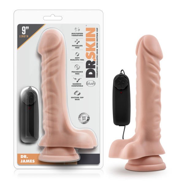 Dr. skin - dr. james 7 vibrating dildo - Product front view and box front view | Flirtybay.com.au
