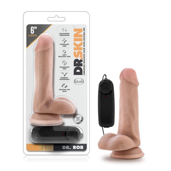 Dr. skin -  dr. rob - 4.5 vibrating dildo - Product front view and box front view | Flirtybay.com.au