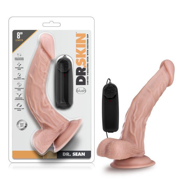 Dr. skin - dr. sean - 7.25 vibrating dildo - Product front view and box front view | Flirtybay.com.au