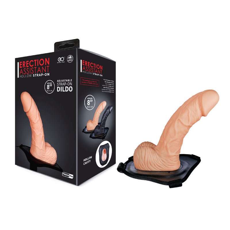 Erection assistant - hollow strap-on - 8'' dildo - Product front view and box front view | Flirtybay.com.au