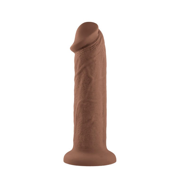 Evolved 7 inch girthy vibrating dildo brown front view | Flirtybay.com.au