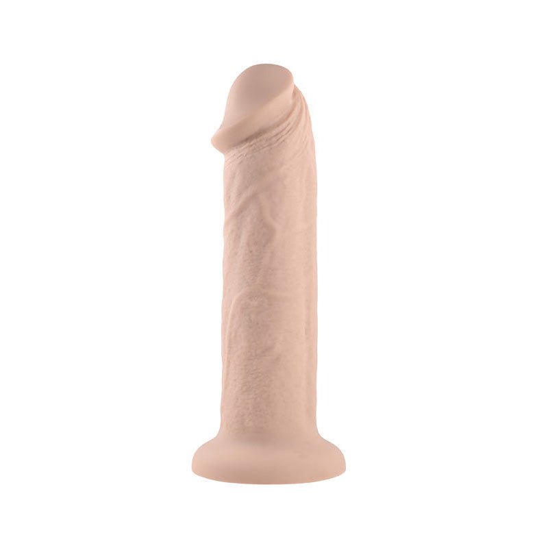 Evolved 7 inch girthy vibrating dildo flesh front view | Flirtybay.com.au