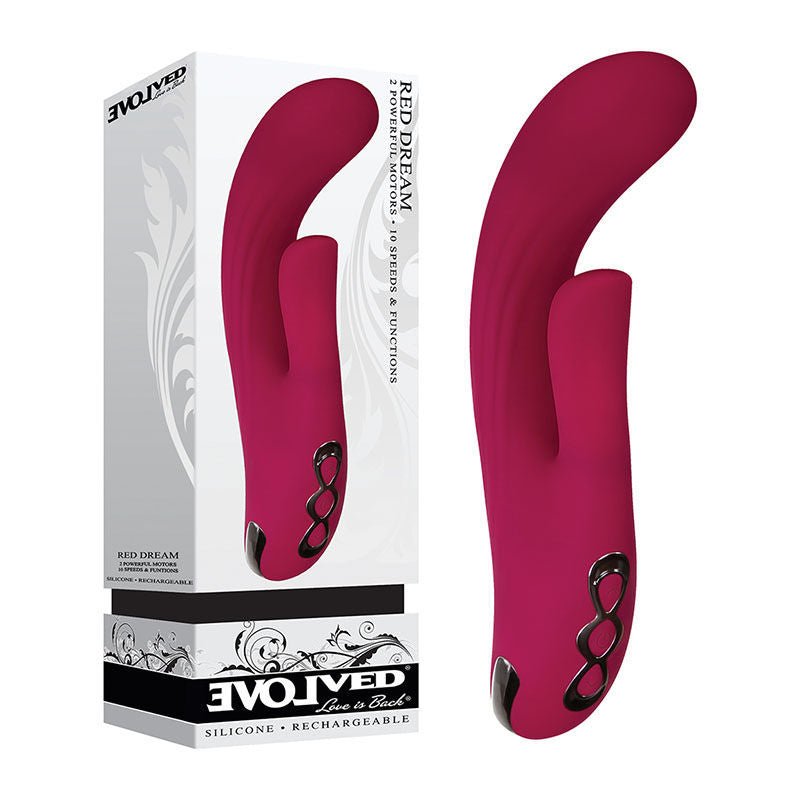 Evolved  - dream rabbit vibrator - Product front view and box front view | Flirtybay.com.au