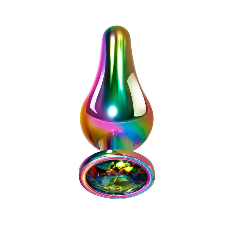Evolved Rainbow Metal Butt Plug Size S verticla product view | Flirtybay.com.au