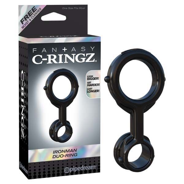 Fantasy c-ringz - ironman duo cock ring - Product front view and box front view | Flirtybay.com.au