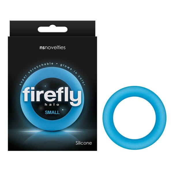 Firefly halo cock ring small blue, front view and box view | Flirtybay.com.au