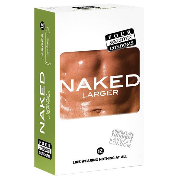 Four seasons - naked larger fitting 12 pack condoms -  box front view | Flirtybay.com.au