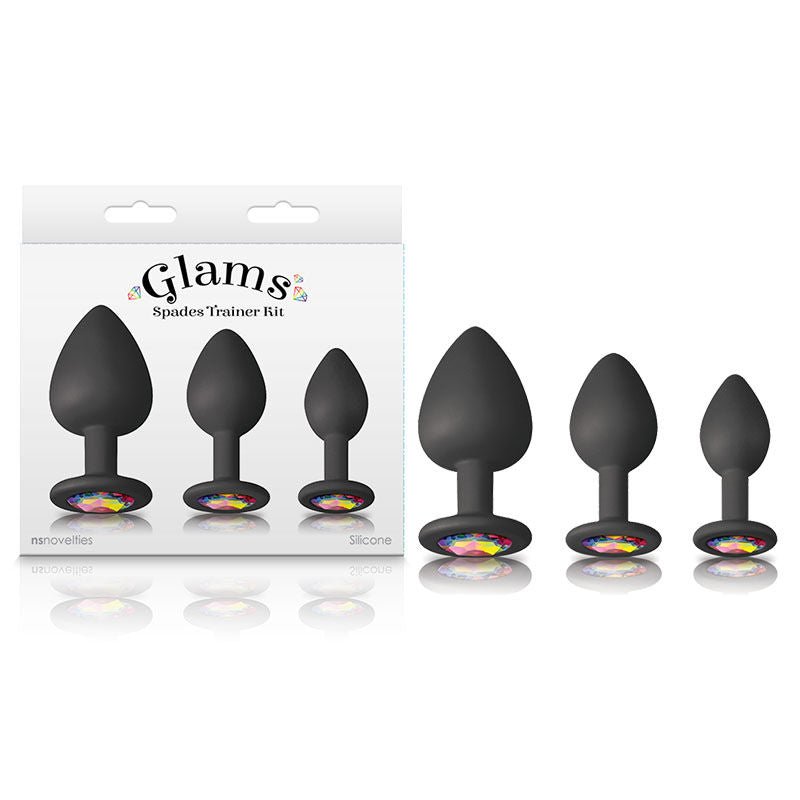 Glams - spades butt plug trainer kit - Product front view and box front view | Flirtybay.com.au