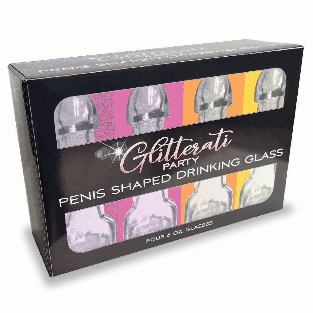 Glitterati - penis 6oz drinking glass pack -  box front view | Flirtybay.com.au