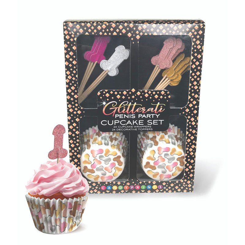 Glitterati - penis party cupcake set - Product front view and box front view | Flirtybay.com.au