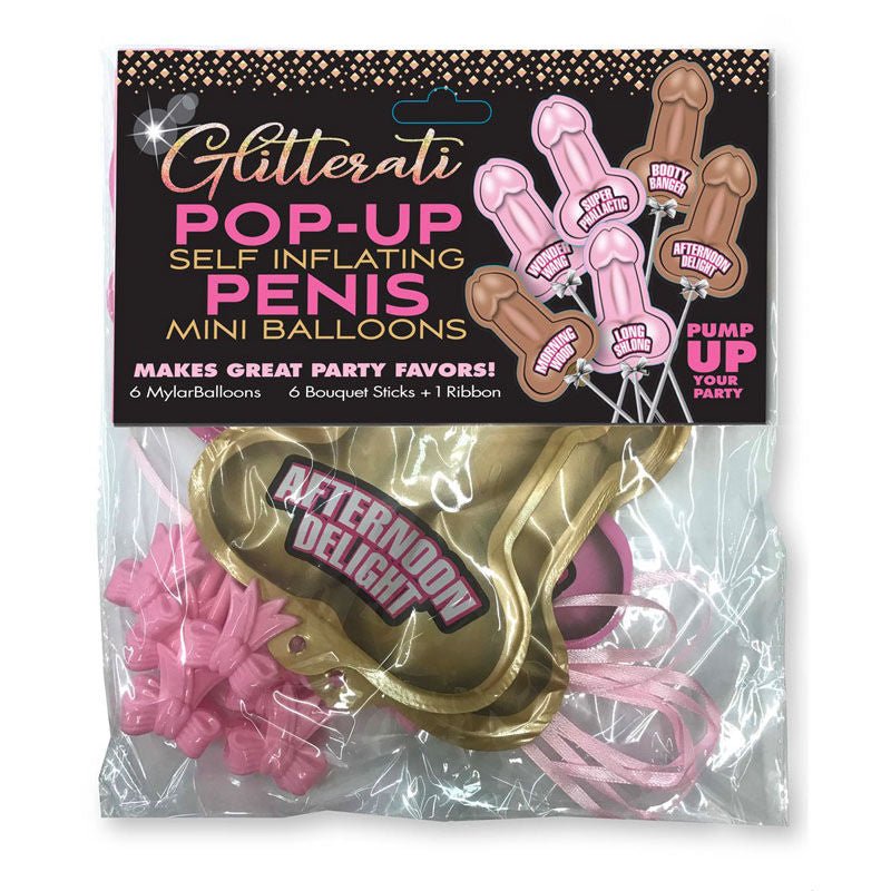 Glitterati pop-up self inflating penis mini-balloons - Product front view  | Flirtybay.com.au