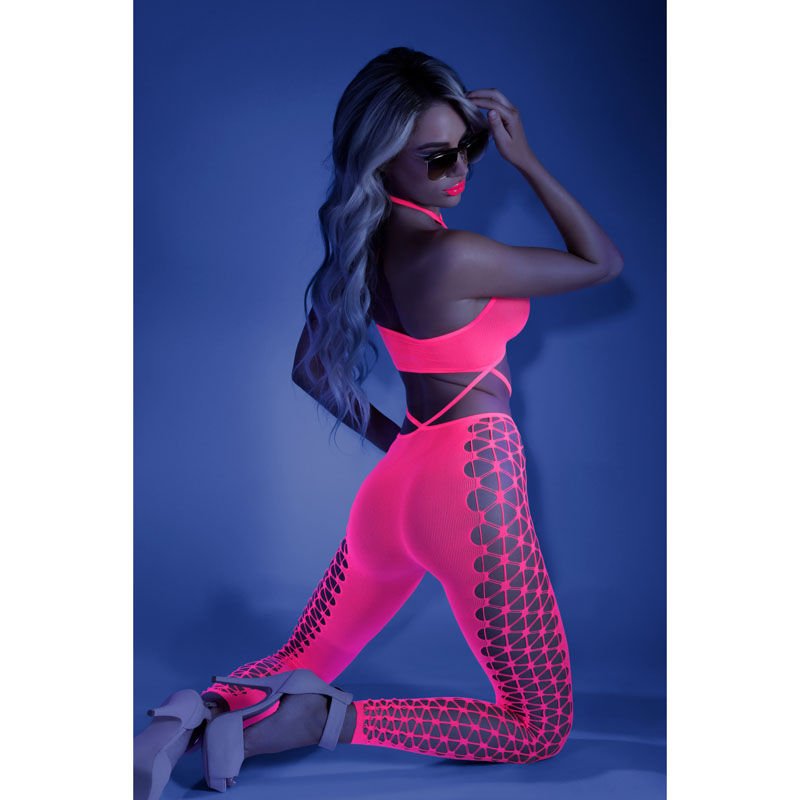 Glow - own the night halter top with attached footless tights - Product back view  | Flirtybay.com.au
