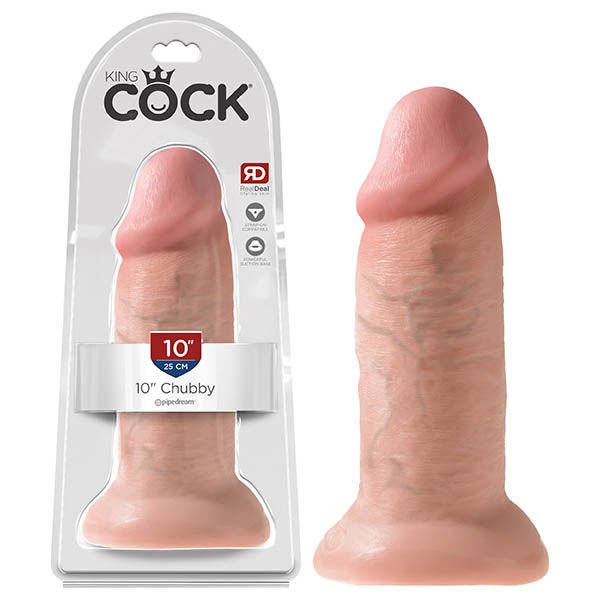 King cock - 10'' chubby - dildo - Product front view and box front view | Flirtybay.com.au