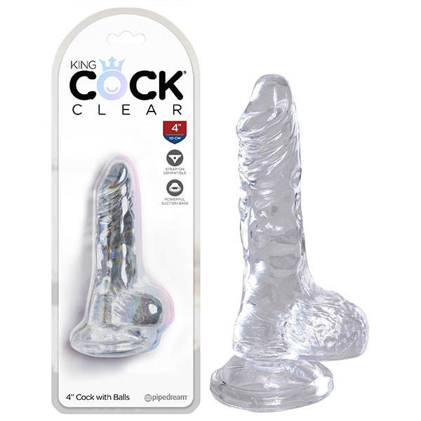 King cock  4'' cock with balls - Product front view and box front view | Flirtybay.com.au