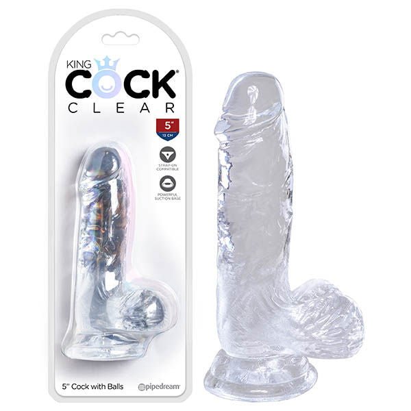King cock  - 5'' dildo with balls - Product front view and box front view | Flirtybay.com.au